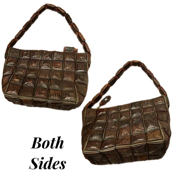 Rare 1940s Brown Alligator Tiles Small Handbag Lucite Handle Purse - Picture 3 of 5